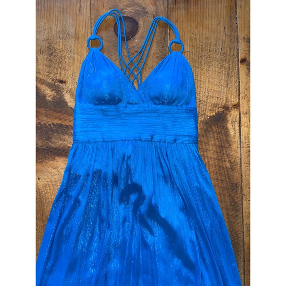Womens Aidan Mattox Blue Sparkly Spaghetti Strap Long Maxi Gown‎ Dress 6 - Picture 1 of 12